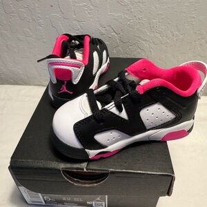 Kids Jordan 6 Retro Black and Pink Sneakers!!